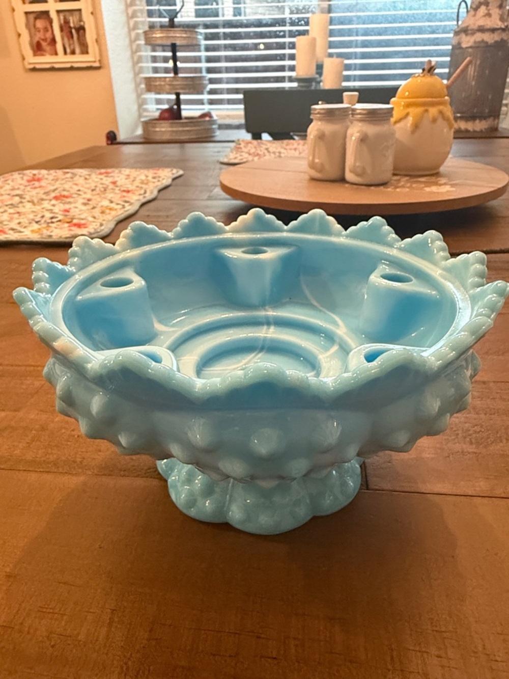 Fenton Blue Hobnail Blue Marble Milk Glass Candle Holder for 6